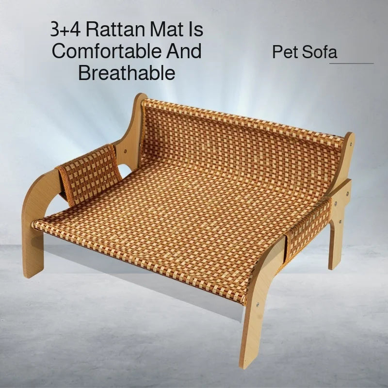 2-in-1 Summer Pet Sofa & Rattan Cooling Mat for Cats & Dogs