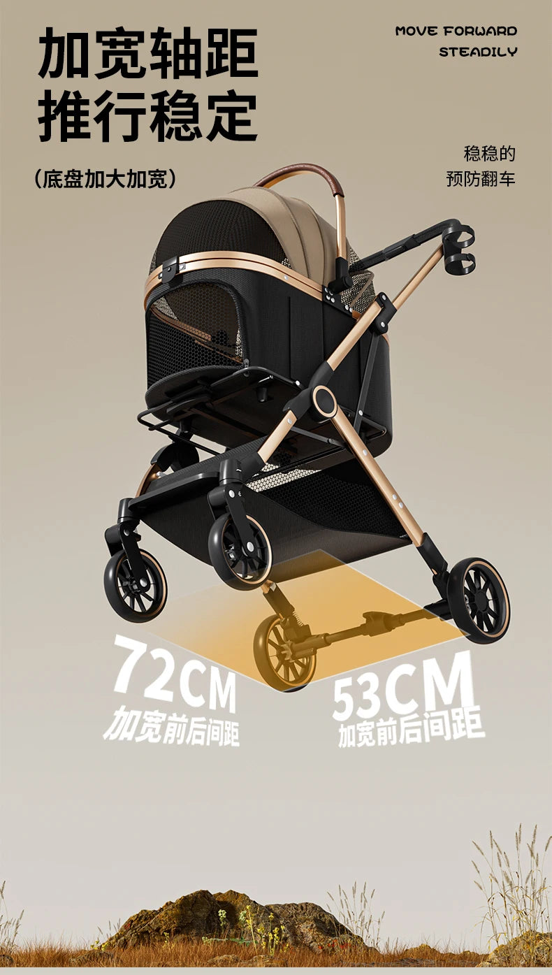 3-in-1 Portable Pet Stroller with Detachable Bag