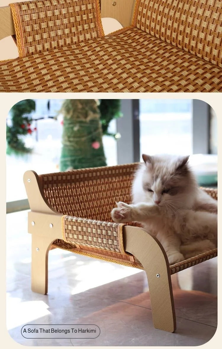 2-in-1 Summer Pet Sofa & Rattan Cooling Mat for Cats & Dogs