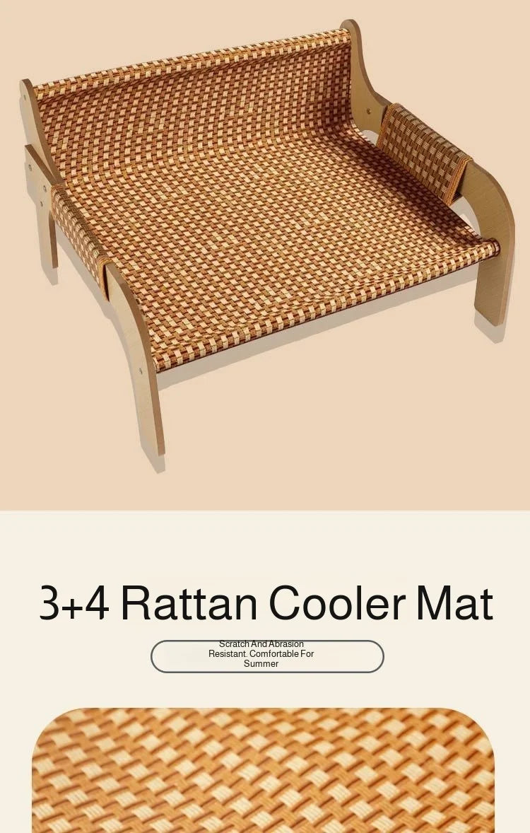 2-in-1 Summer Pet Sofa & Rattan Cooling Mat for Cats & Dogs