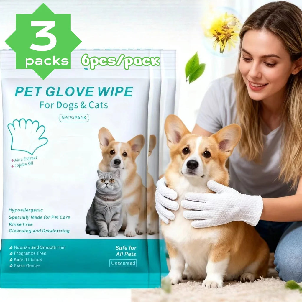18pcs Pet Glove Wipes for Dogs & Cats, Pet Grooming Wipes, Cleaning Deodorizing Wipes, Outdoor Activities and Inconvenient Bath