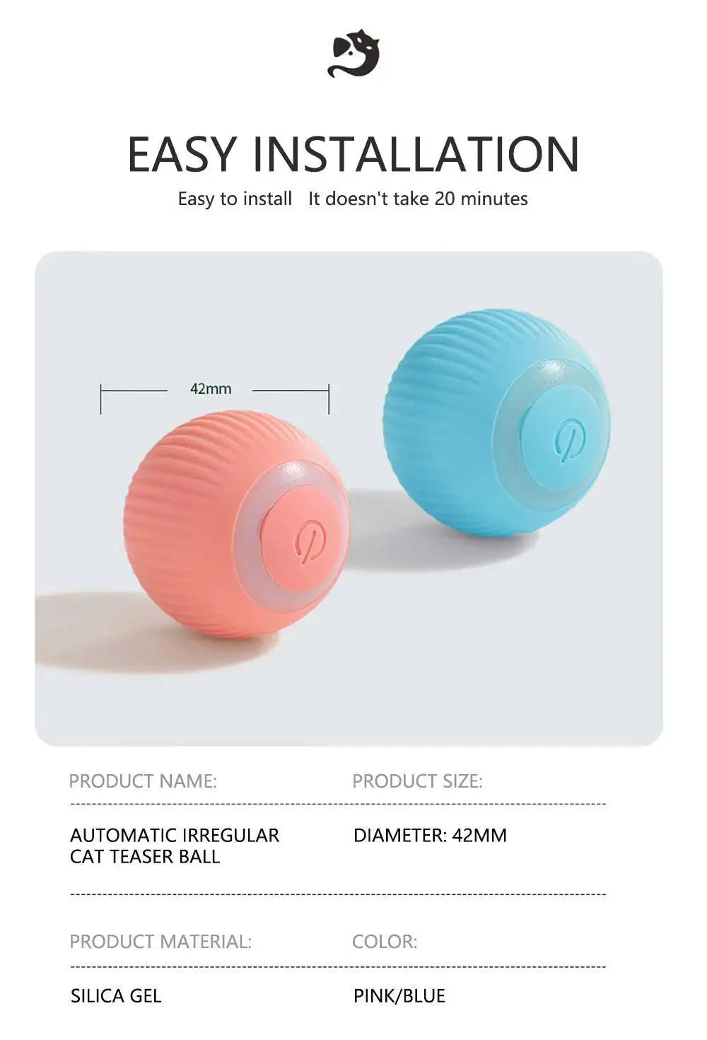 Smart Dog Toy Ball USB Rechargeable Auto Moving for Dogs & Cats