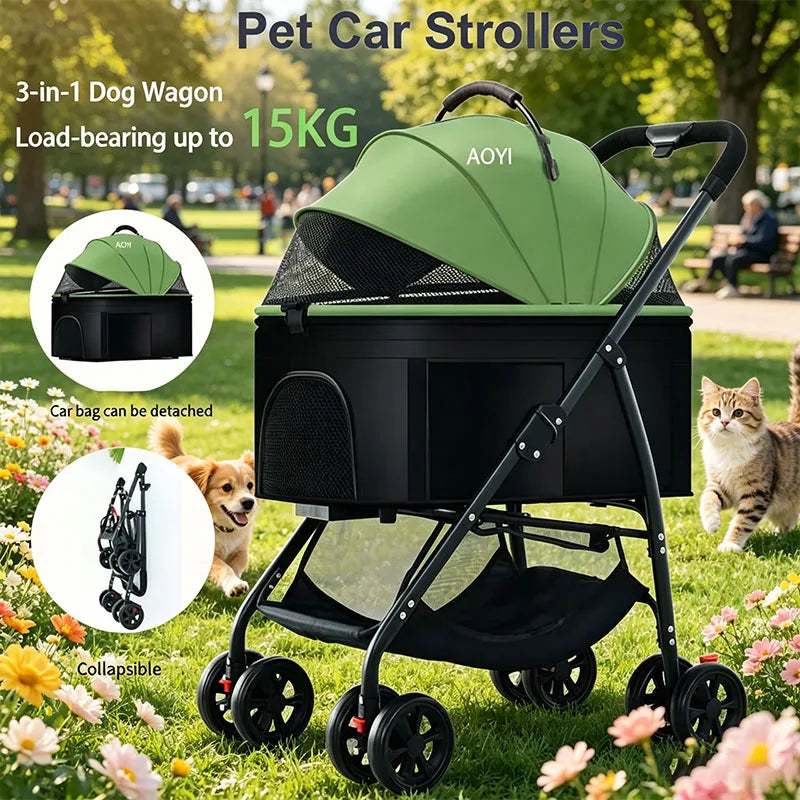 3-in-1 Lightweight Foldable Pet Car Stroller