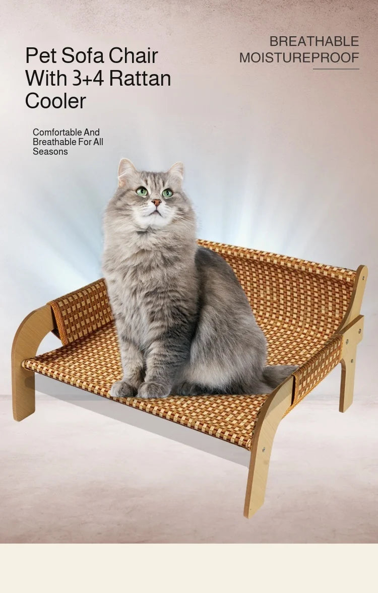 2-in-1 Summer Pet Sofa & Rattan Cooling Mat for Cats & Dogs