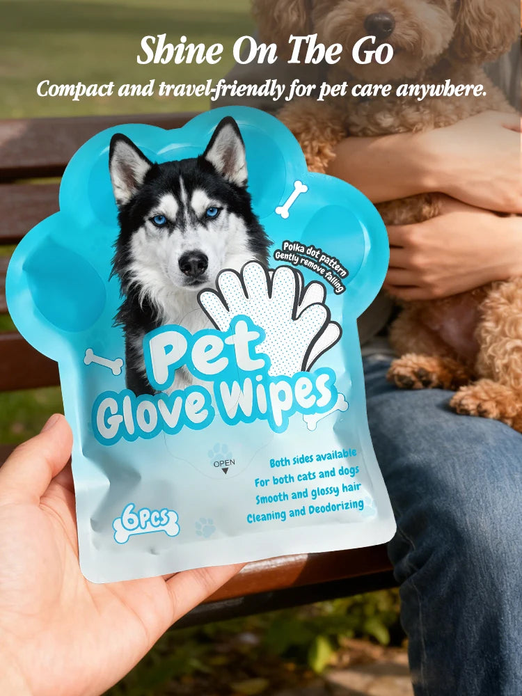 6 Pcs Pet Wipe Drip Molded Side Cat Dog Disposable Glove Cleaner Towels Bathing Cleaning Dry Cleaning Wipes Gloves
