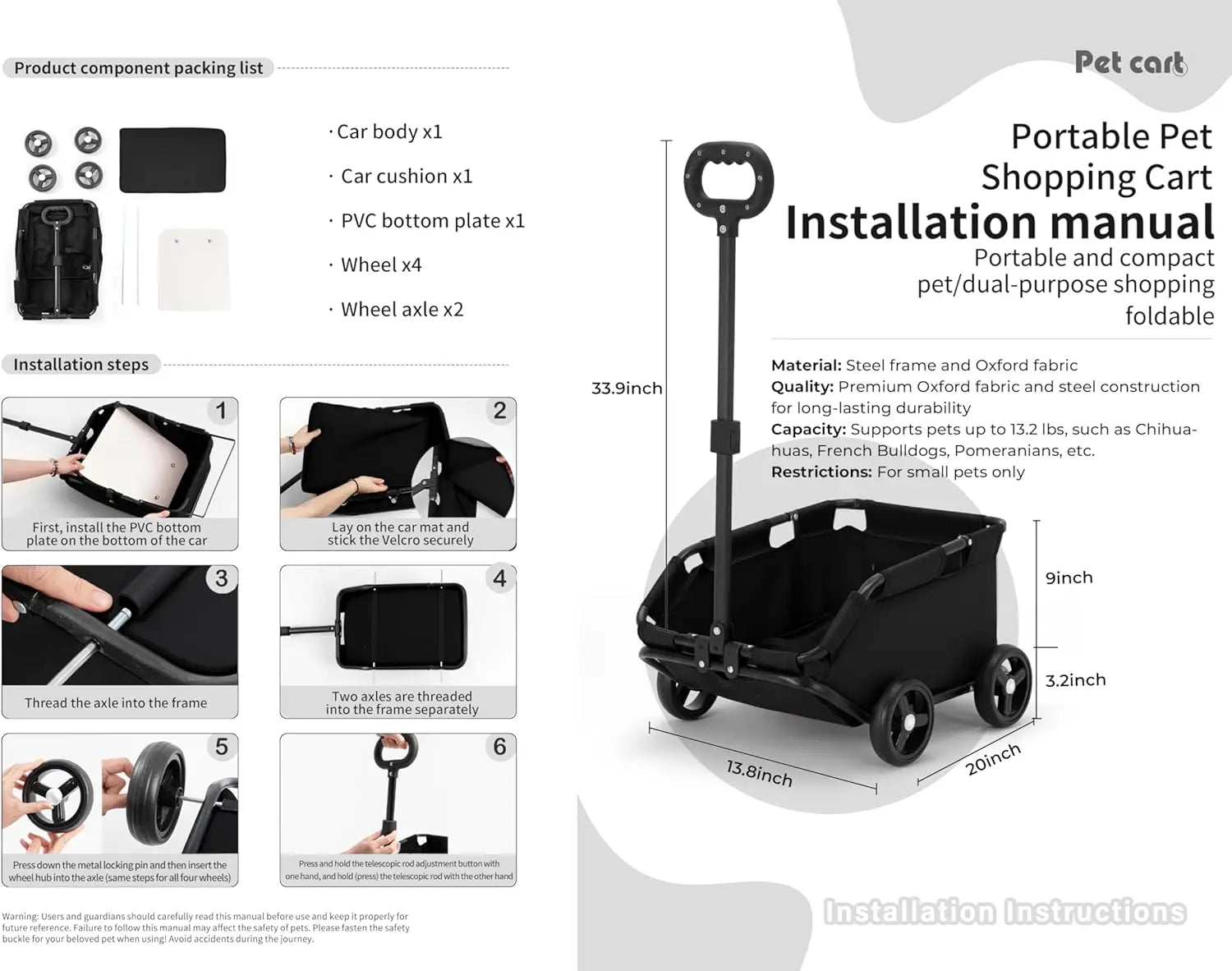 4-Wheels Folding Travel Pet Cart