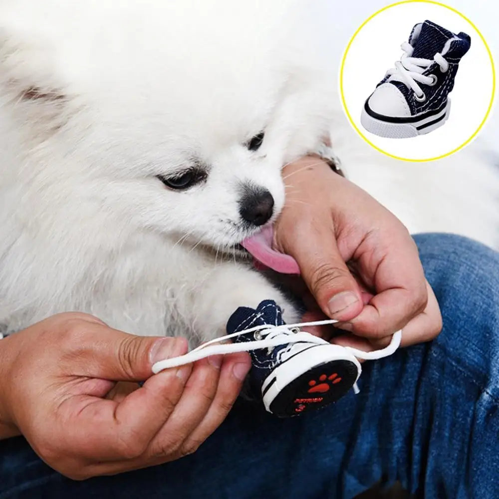 4pcs/set Fashion For Small Dogs,Cats Anti-slip Outdoor Breathable Pet Denim Shoes Pet Booties Dog Shoes Puppy Sneaker