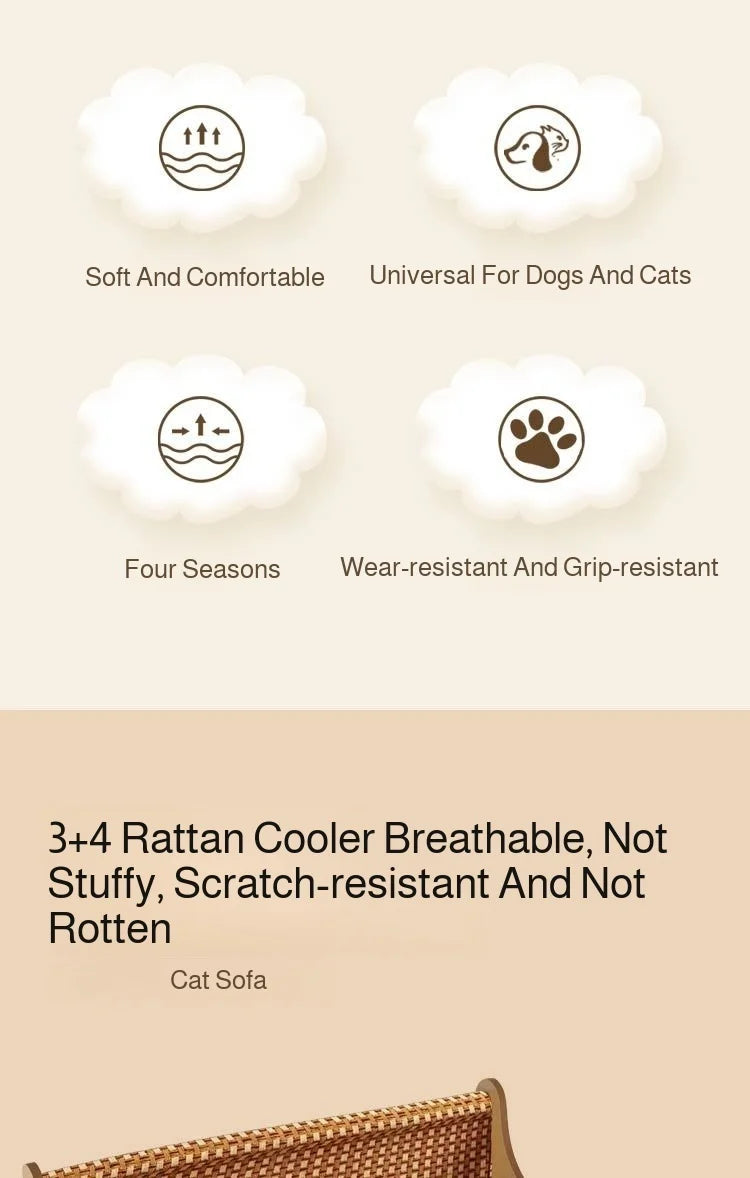 2-in-1 Summer Pet Sofa & Rattan Cooling Mat for Cats & Dogs