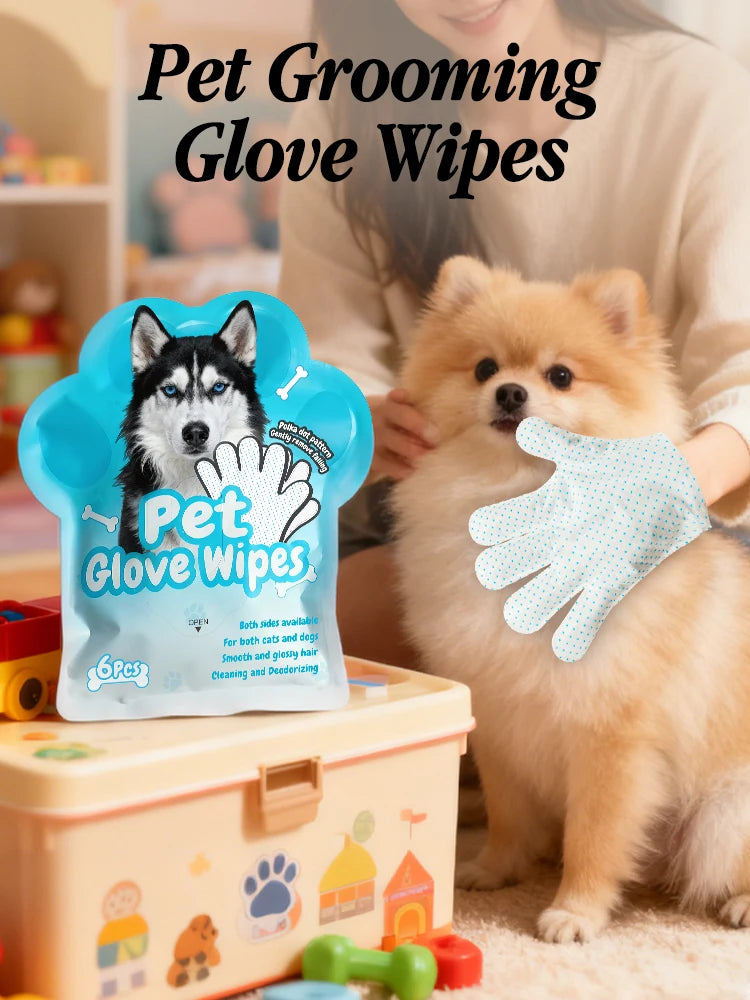 6 Pcs Pet Wipe Drip Molded Side Cat Dog Disposable Glove Cleaner Towels Bathing Cleaning Dry Cleaning Wipes Gloves