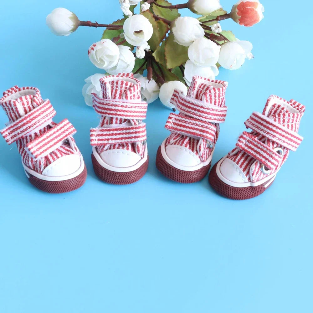Pet Dog Anti-slip Shoes Puppy Sneakers Breathable Booties  outdoor Casual canvas Sneakers for Teddy small middle dogs 4Pcs/set