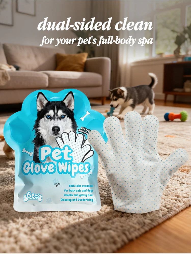 6 Pcs Pet Wipe Drip Molded Side Cat Dog Disposable Glove Cleaner Towels Bathing Cleaning Dry Cleaning Wipes Gloves