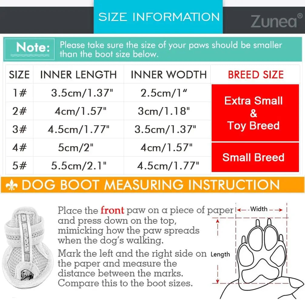 4Pcs Breathable Mesh Dog Shoes Summer Dog Shoes Non Slip Paw Protectors Adjustable Pet Booties for Puppy Cat Small Pet