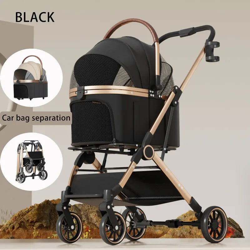 3-in-1 Portable Pet Stroller with Detachable Bag