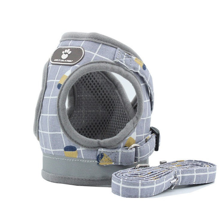 Pawfect Picks Hub gray plaid polyester dog harness and leash set with breathable mesh lining for small pets